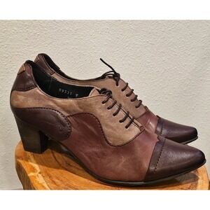 Fidji V313 Oxford Chocolate Brown Stone Leather Block heel Pointed Toe Womens 39